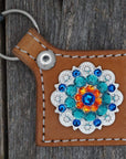 Light Oil Key Chain with Blue and Orange European Crystal Concho