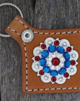Light Oil Key Chain with Red, White, and Blue European Crystal Concho