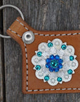 Light Oil Key Chain with Teal European Crystal Concho