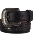 1.5 Overlay Showdown Belt with Conchos and Single Buckle-Jet Black
