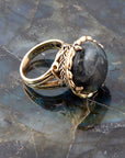 Black Labradorite and Golden Statement Ring