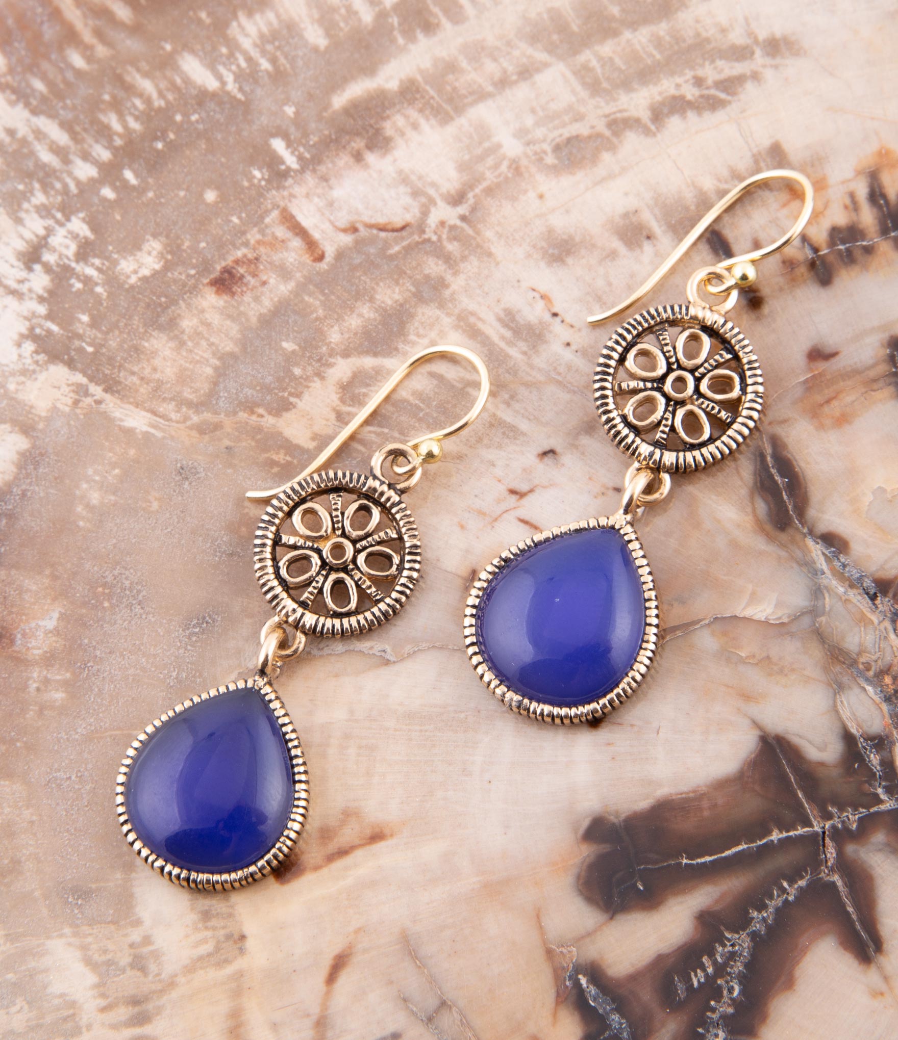 Lace Blue Agate Drop Golden Earrings – Everest Ranch