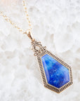 Blue Lapis Golden Elongated Pendant Necklace