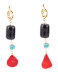 Lapis and Coral Post Drop Earrings