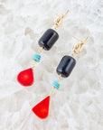 Lapis and Coral Post Drop Earrings