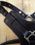 Large Leather Dog Harness Black Padded Genuine Matching Leash Hilason