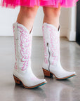 Smokeshow Boot - Matte White and Neon Pink