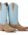 Saratoga Square Boot - Latte Suede and Powder Blue