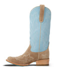 Saratoga Square Boot - Latte Suede and Powder Blue