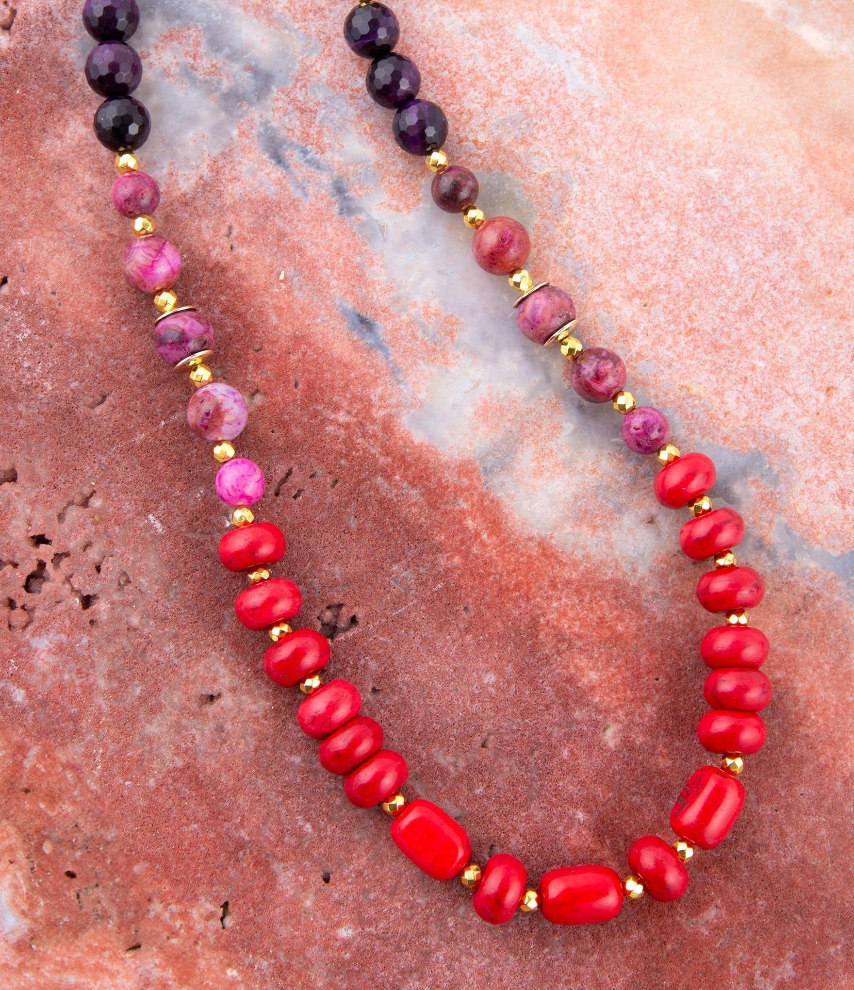 Le Rouge Red Magnesite Multi-Stone Long Necklace