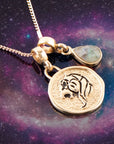 Leo - Zodiac Gray Labradorite Golden Charm Necklace