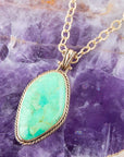 Lime Green Turquoise Boulder Golden Pendant Necklace