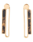 Linear Black and Gold Shungite Matrix and Golden Bronze Earrings