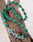 Linked Blue Lapis and Green Malachite Golden Necklace