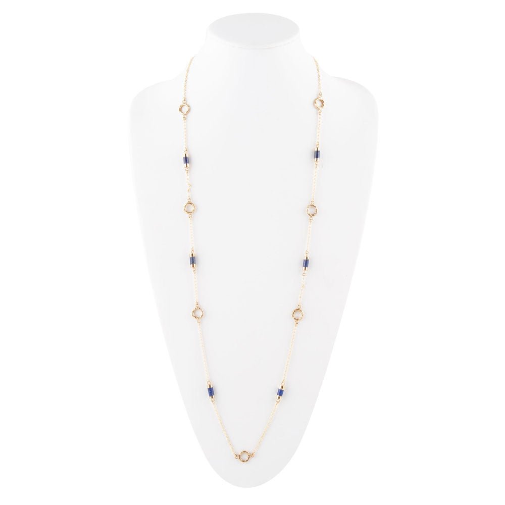 Long Delicate Lapis and Bronze Necklace