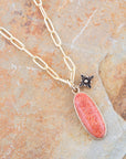 Lucent Orange Sponge Coral Pendant Golden Chain Necklace