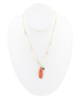 Lucent Orange Sponge Coral Pendant Golden Chain Necklace