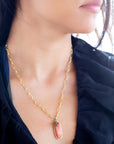 Lucent Orange Sponge Coral Pendant Golden Chain Necklace