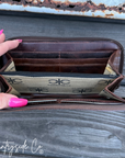 Lucille Cowhide Tooled Leather Wallet Wristlet