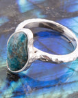 Luna Faceted Blue Apatite and Sterling Silver Hammered Ring