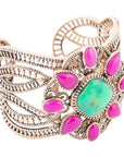 Madeira Lime and Pink Agate Statement Golden Cuff Bracelet