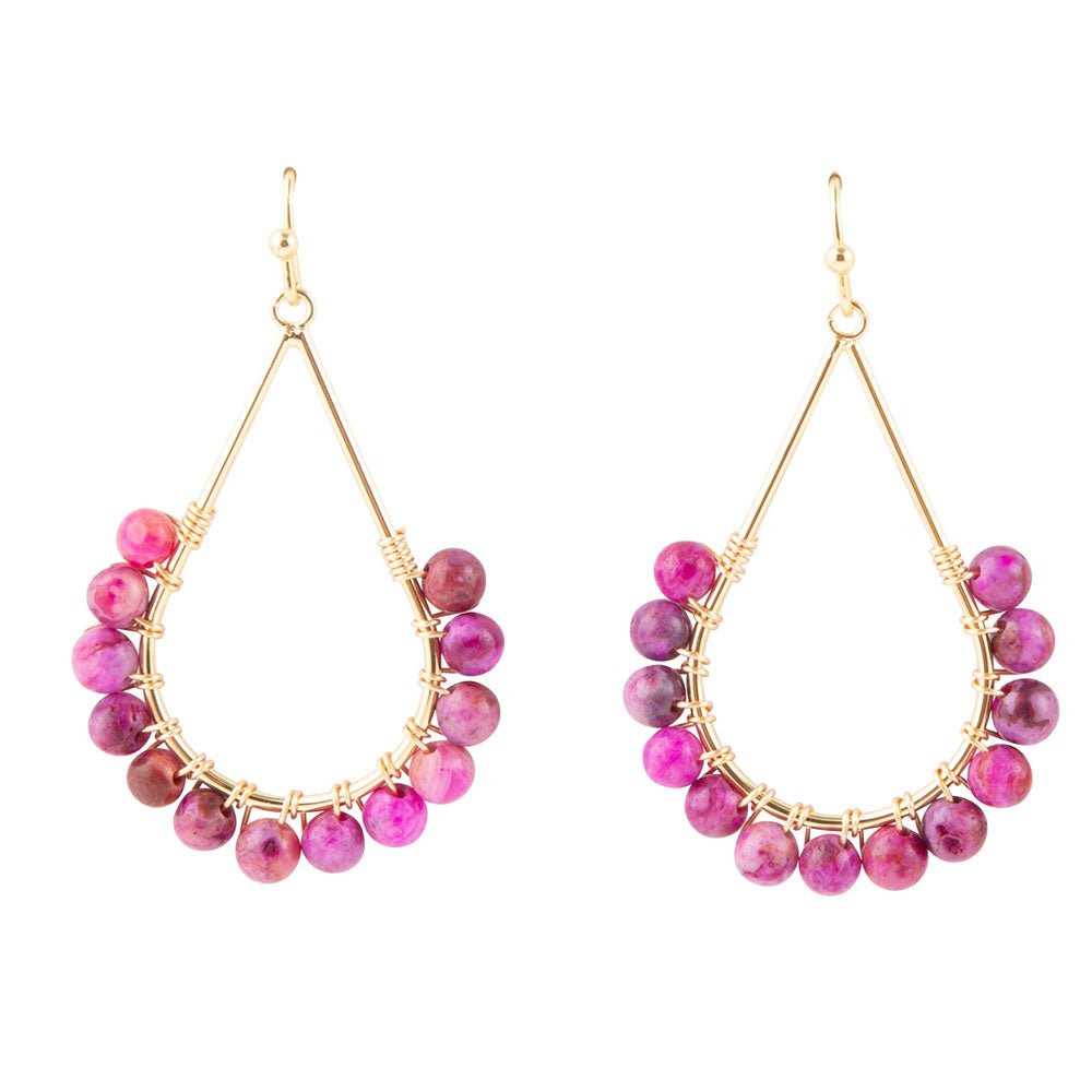Magenta Agate Loop Drop Earrings