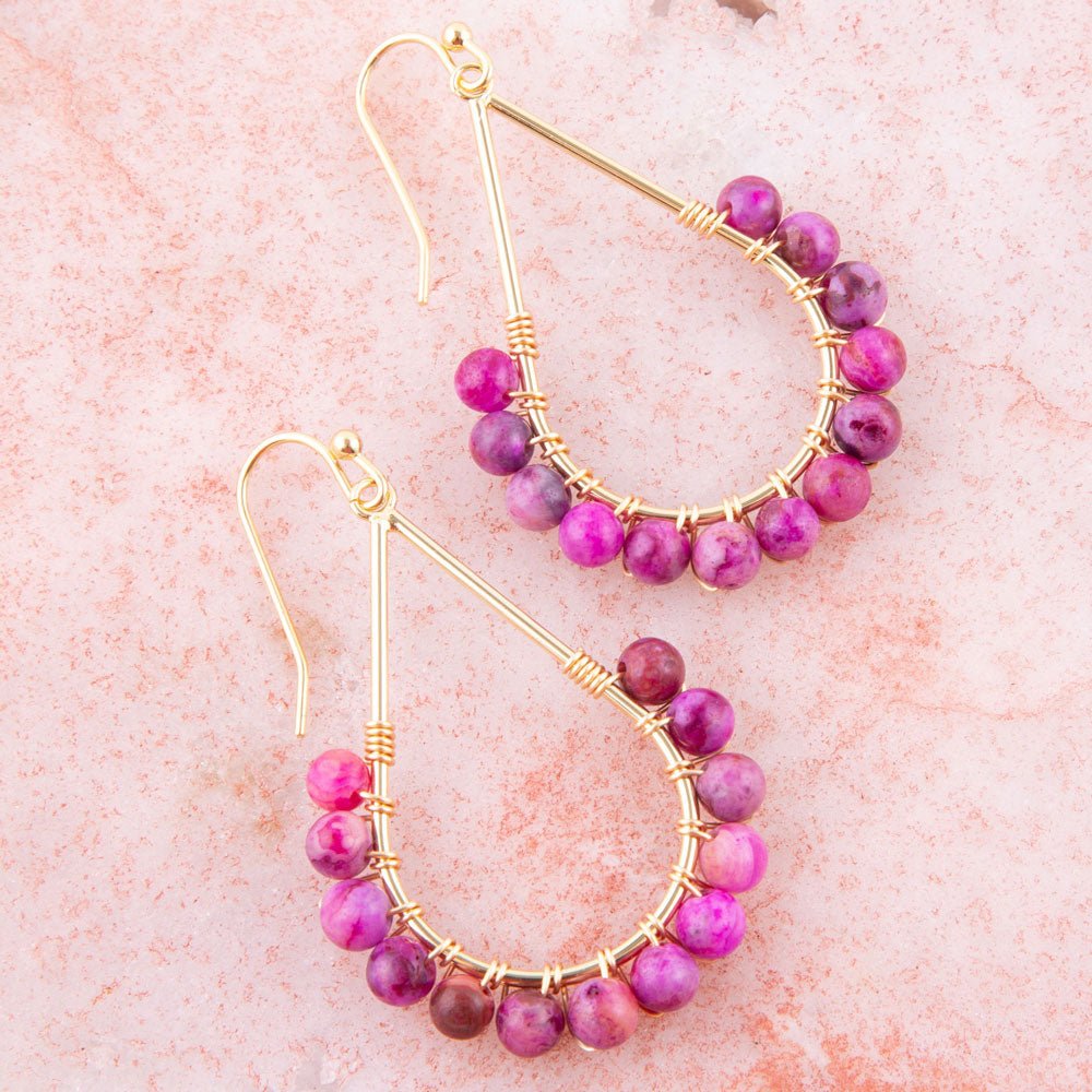 Magenta Agate Loop Drop Earrings