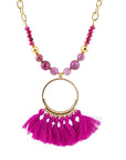 Pink Magenta Dreams Agate Tassel Golden Necklace