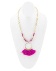 Pink Magenta Dreams Agate Tassel Golden Necklace