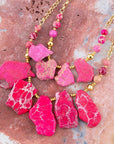 Pink Magenta Dreams Jasper and Goldtone Statement Necklace