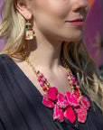 Pink Magenta Dreams Jasper and Goldtone Statement Necklace