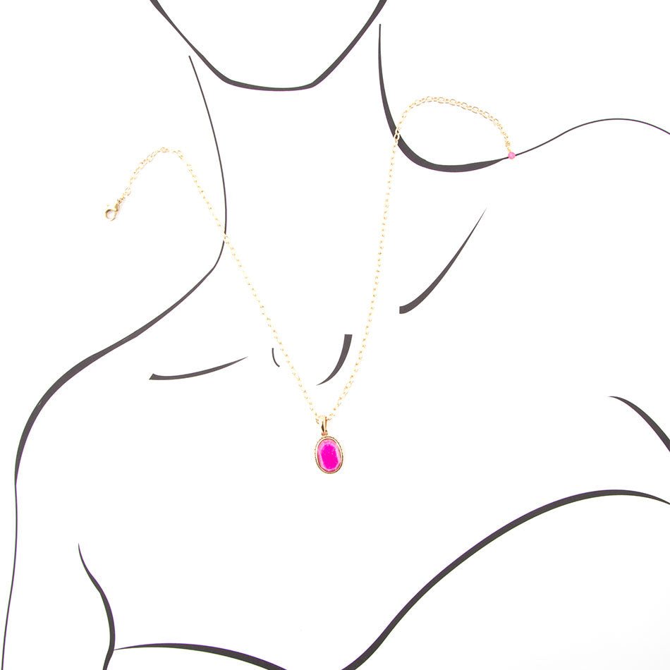 Magenta Quartz and Bronze Necklace