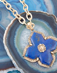 Maltese Cross Blue Lapis Golden Chain Pendant Necklace