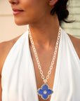 Maltese Cross Blue Lapis Golden Chain Pendant Necklace