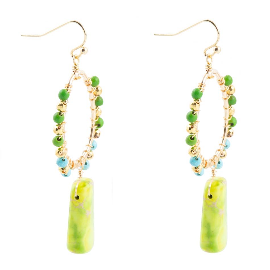 Margarita Green Jasper Golden Drop Earrings
