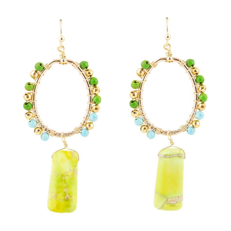 Margarita Green Jasper Golden Drop Earrings