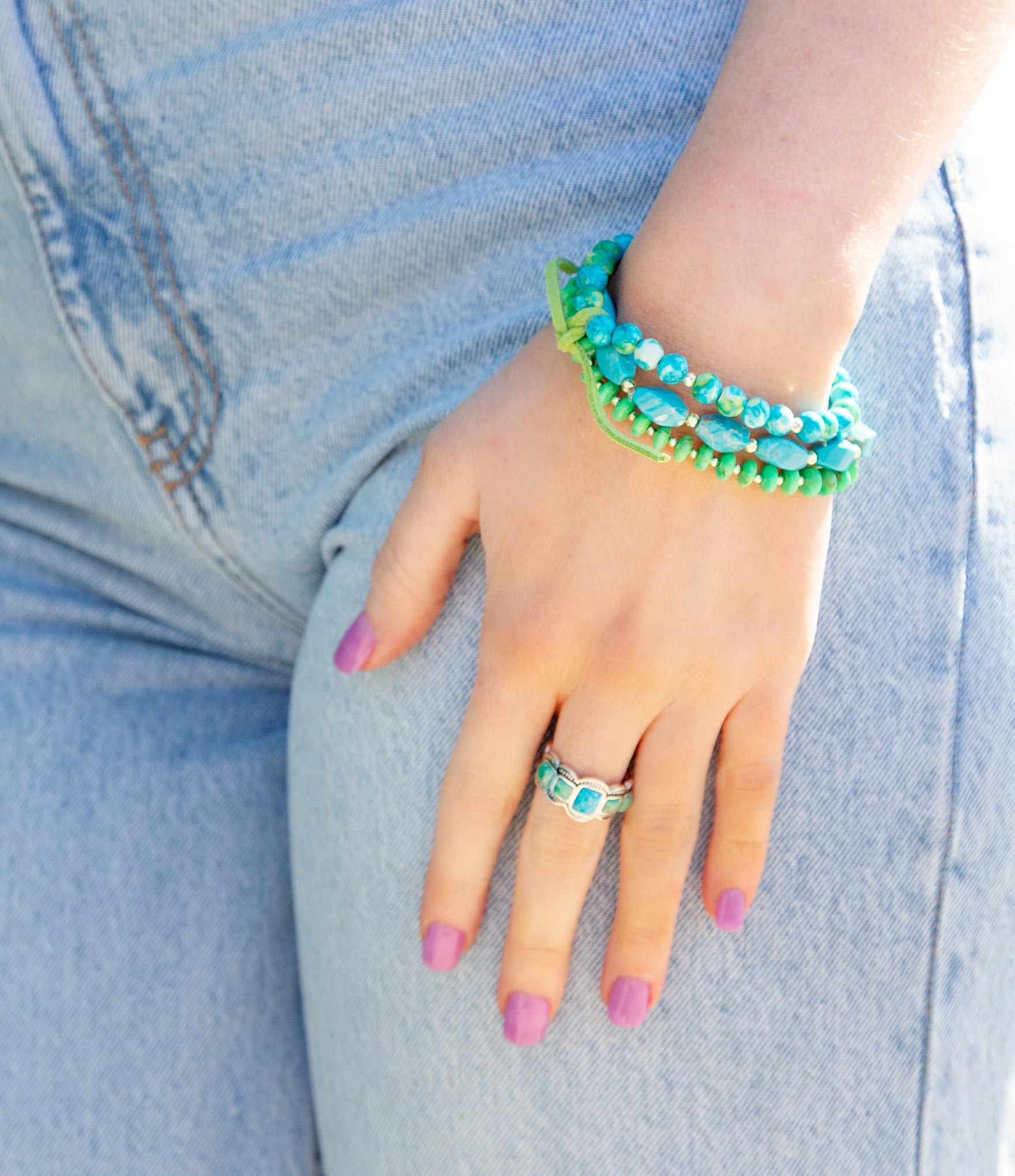 Margarita Mixed Blue and Green Stretch Bracelet Set
