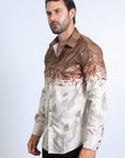 Mens Modern Fit Panoramic Foil Print Shirt - Beige