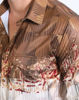 Mens Modern Fit Panoramic Foil Print Shirt - Beige