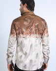 Mens Modern Fit Panoramic Foil Print Shirt - Beige