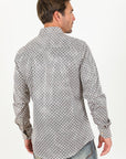 Mens Modern Fit Stretch Aztec Foiled Shirt - Beige