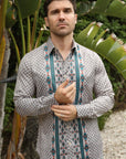 Mens Modern Fit Stretch Aztec Foiled Shirt - Beige