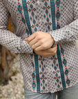Mens Modern Fit Stretch Aztec Foiled Shirt - Beige