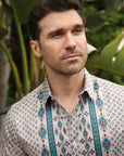 Mens Modern Fit Stretch Aztec Foiled Shirt - Beige