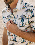 Mens Performance Fabric Modern Fit Stretch Cactus Print Polo