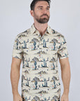 Mens Performance Fabric Modern Fit Stretch Cactus Print Polo