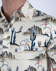 Mens Performance Fabric Modern Fit Stretch Cactus Print Polo