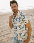 Mens Performance Fabric Modern Fit Stretch Cactus Print Polo
