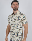 Mens Performance Fabric Modern Fit Stretch Cactus Print Polo