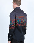 Men's Modern Fit Panoramic Aztec Print Long Sleeve Shirt - Black